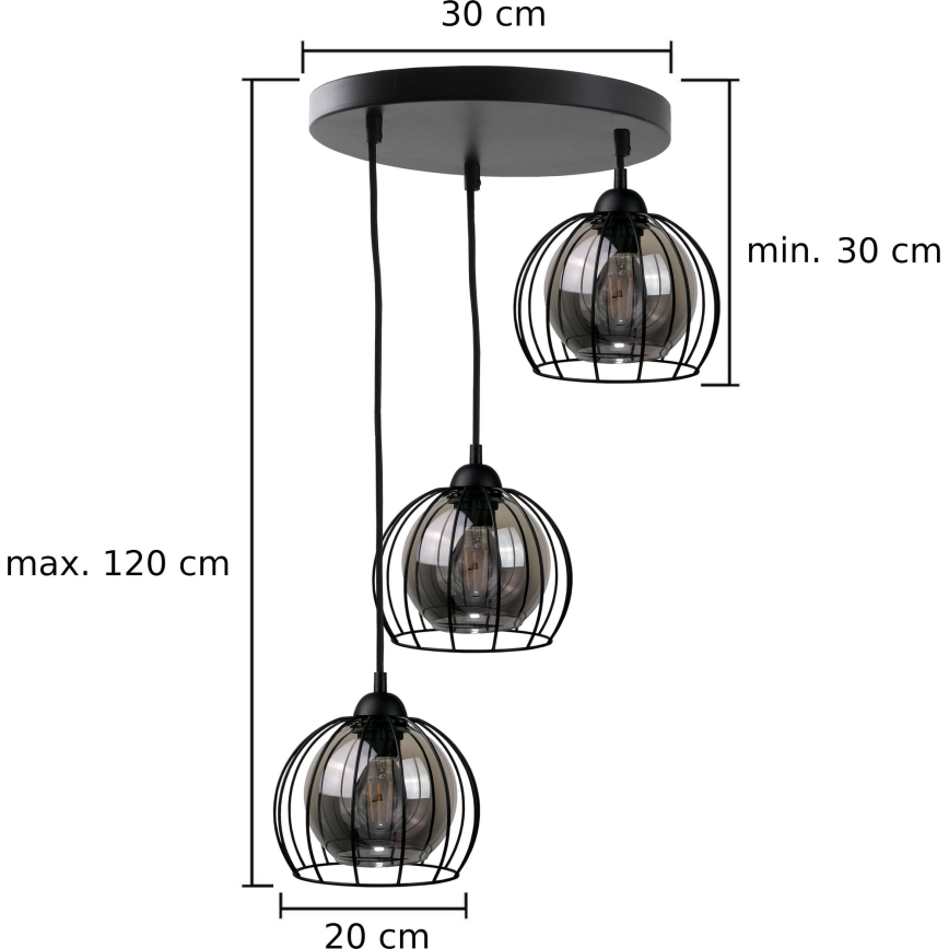 Candelabro suspenso SOLO BLACK 3xE27/60W/230V diâmetro 30 cm