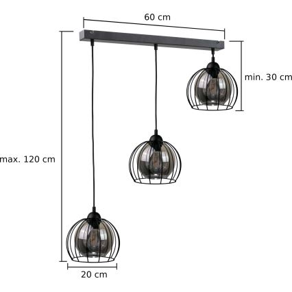 Candelabro suspenso SOLO BLACK 3xE27/60W/230V