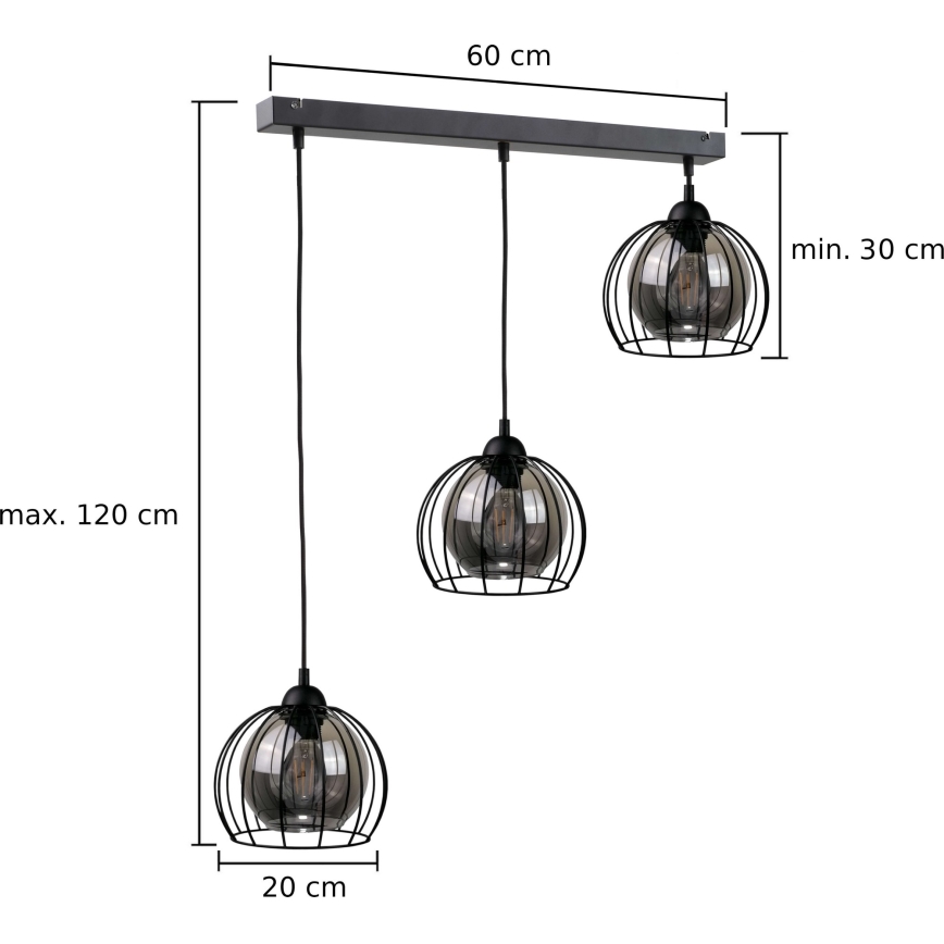 Candelabro suspenso SOLO BLACK 3xE27/60W/230V