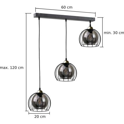 Candelabro suspenso SOLO BLACK 3xE27/60W/230V preto/dourado