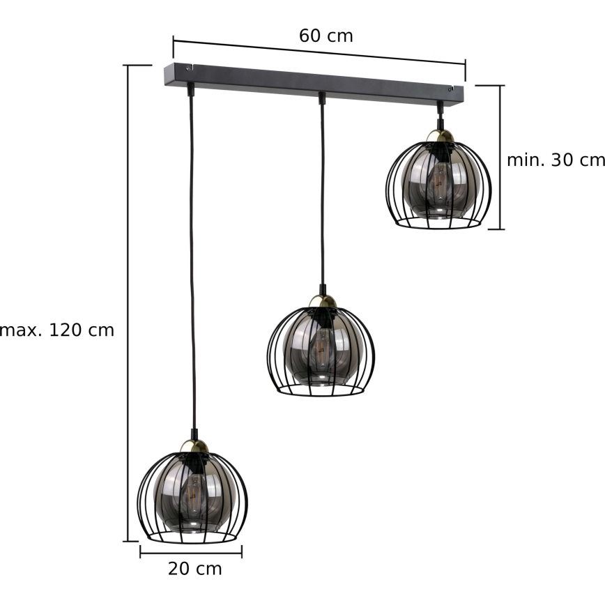 Candelabro suspenso SOLO BLACK 3xE27/60W/230V preto/dourado