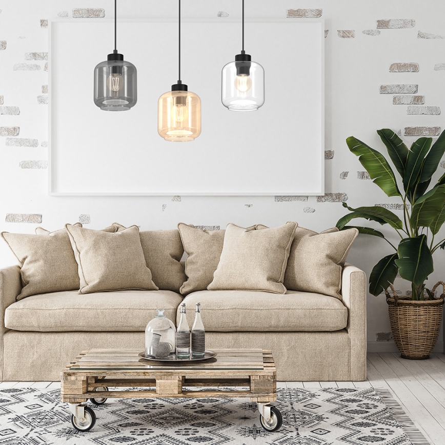 Candelabro suspenso SOMBRA 3xE27/60W/230V cinzento/bege/transparente