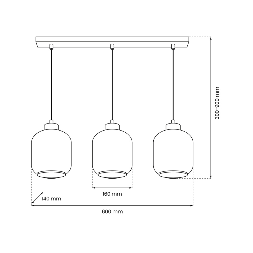 Candelabro suspenso SOMBRA 3xE27/60W/230V cinzento/bege/transparente