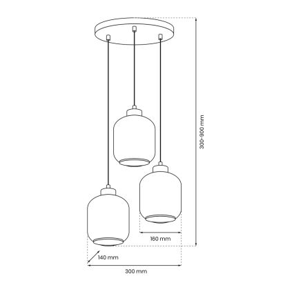 Candelabro suspenso SOMBRA 3xE27/60W/230V cinzento