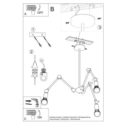 Candelabro suspenso STARK 3xE27/60W/230V