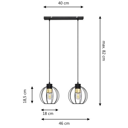 Candelabro suspenso STARLIGHT 2xE27/15W/230V preto/dourado