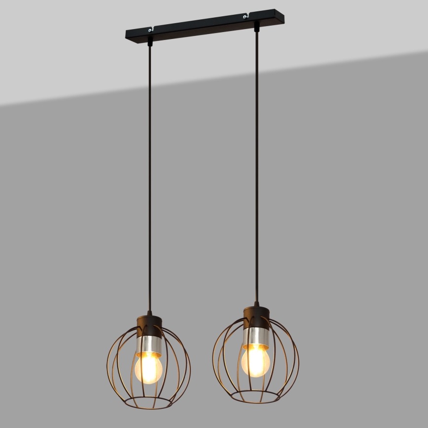 Candelabro suspenso STARLIGHT 2xE27/15W/230V preto/prateado
