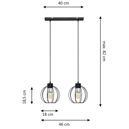 Candelabro suspenso STARLIGHT 2xE27/15W/230V preto/prateado