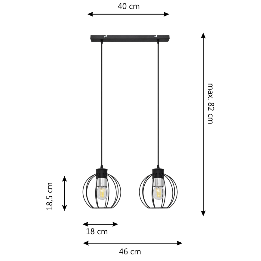 Candelabro suspenso STARLIGHT 2xE27/15W/230V preto/prateado