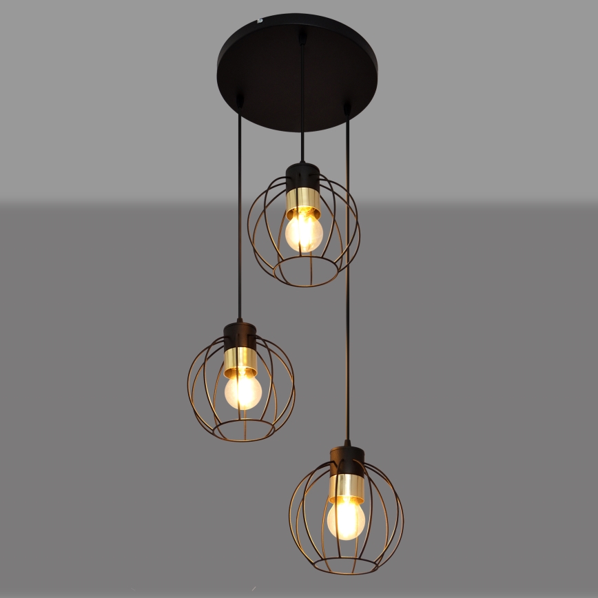 Candelabro suspenso STARLIGHT 3xE27/15W/230V preto/dourado