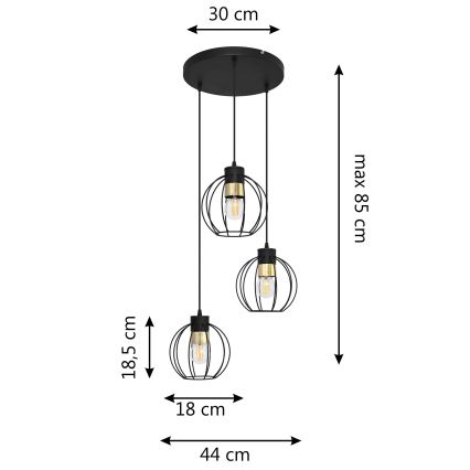 Candelabro suspenso STARLIGHT 3xE27/15W/230V preto/dourado