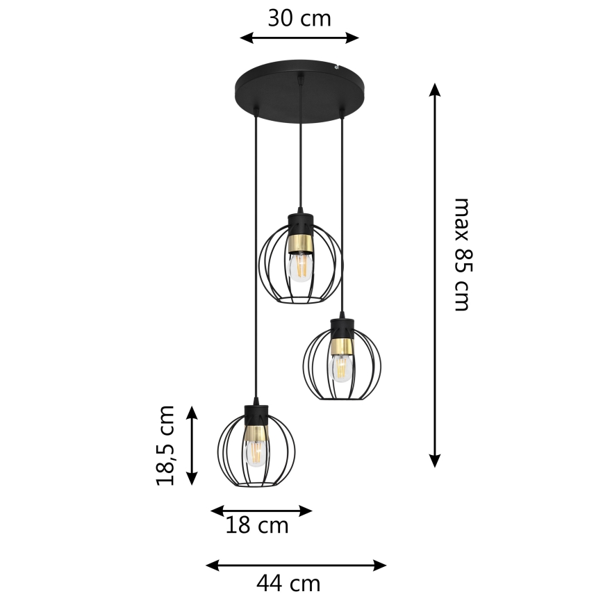 Candelabro suspenso STARLIGHT 3xE27/15W/230V preto/dourado