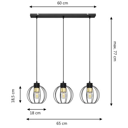 Candelabro suspenso STARLIGHT 3xE27/15W/230V preto/dourado
