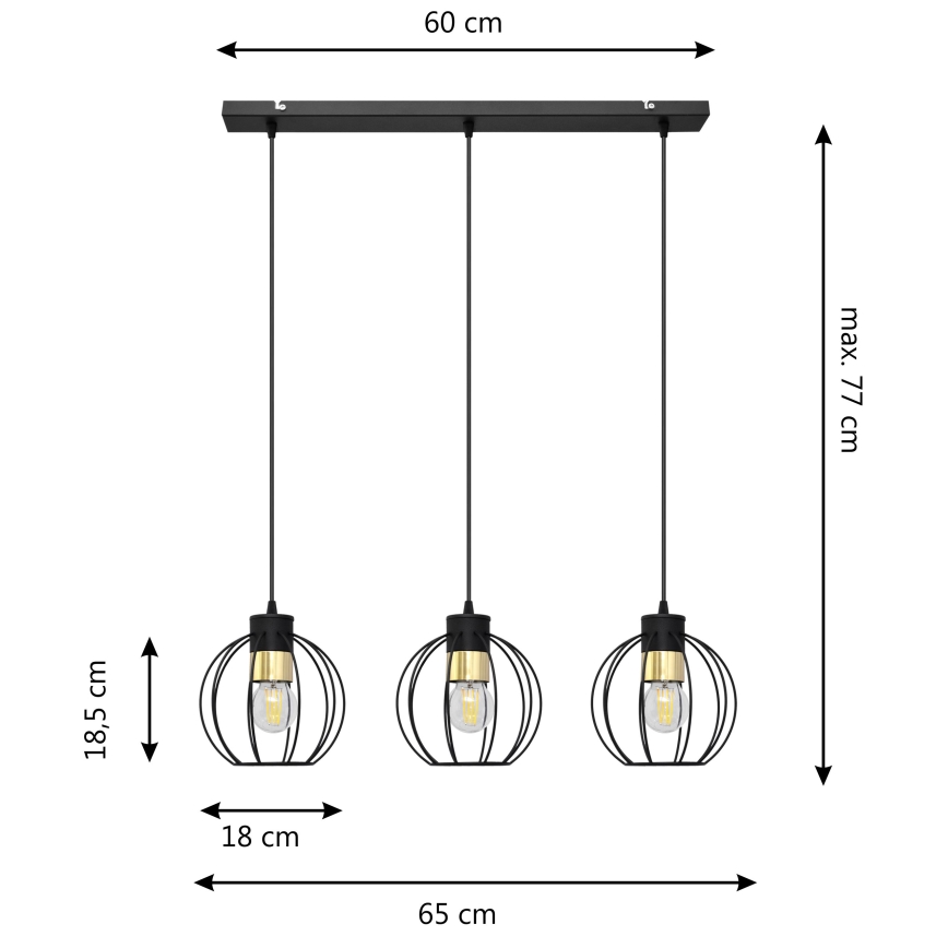 Candelabro suspenso STARLIGHT 3xE27/15W/230V preto/dourado