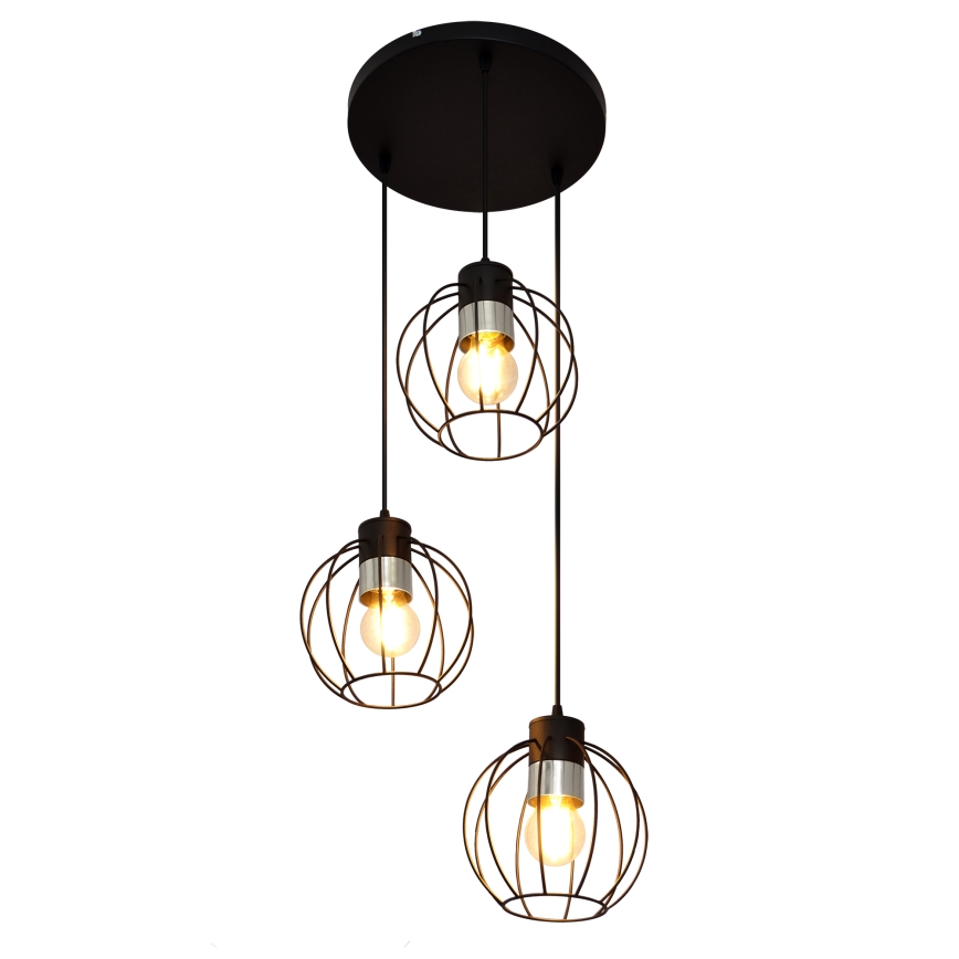 Candelabro suspenso STARLIGHT 3xE27/15W/230V preto/prateado