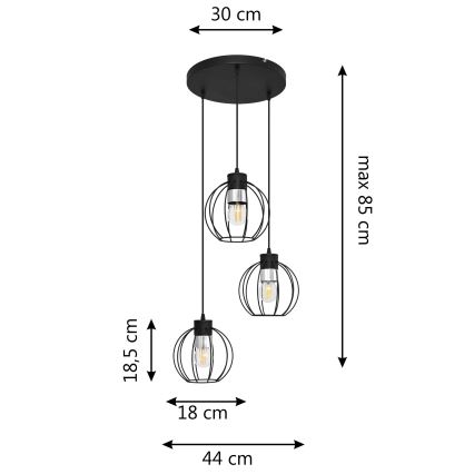 Candelabro suspenso STARLIGHT 3xE27/15W/230V preto/prateado