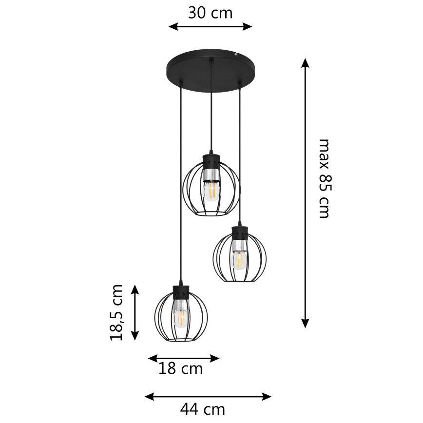 Candelabro suspenso STARLIGHT 3xE27/15W/230V preto/prateado