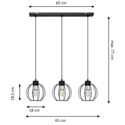 Candelabro suspenso STARLIGHT 3xE27/15W/230V preto/prateado