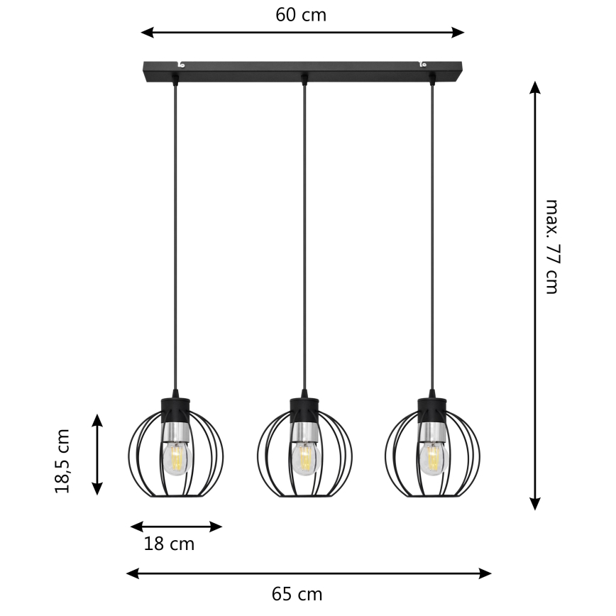 Candelabro suspenso STARLIGHT 3xE27/15W/230V preto/prateado