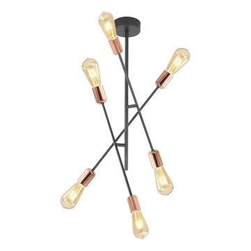 Candelabro suspenso STRAIGHT 6xE27/15W/230V preto/cobre