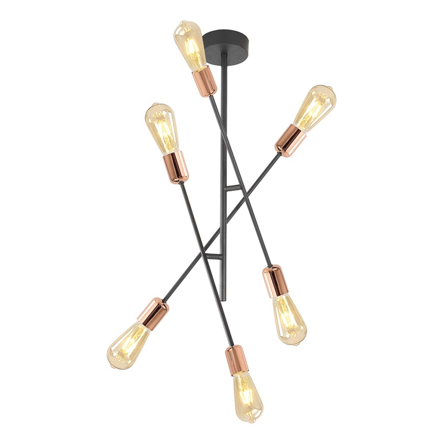 Candelabro suspenso STRAIGHT 6xE27/15W/230V preto/cobre