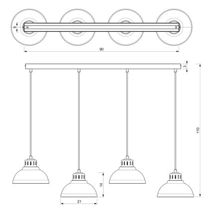 Candelabro suspenso SVEN 4xE27/15W/230V vermelho