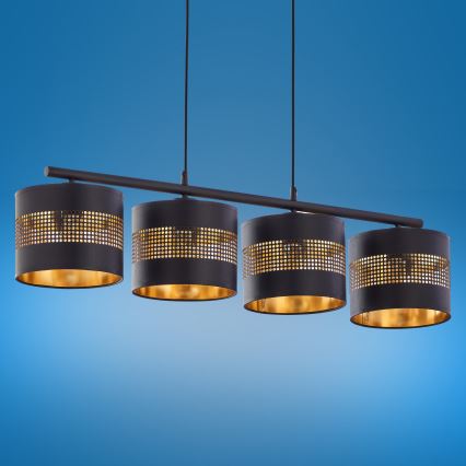 Candelabro suspenso TAGO 4xE27/15W/230V preto/dourado