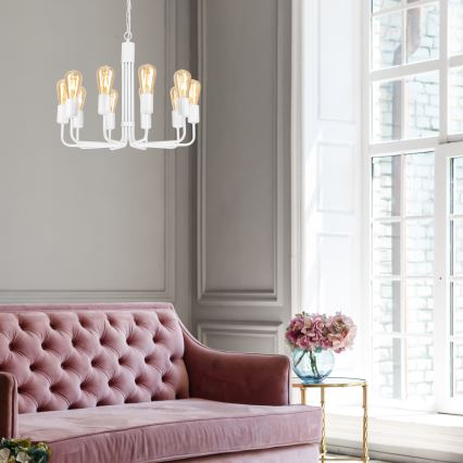 Candelabro suspenso TIFFANY 10xE27/60W/230V branco