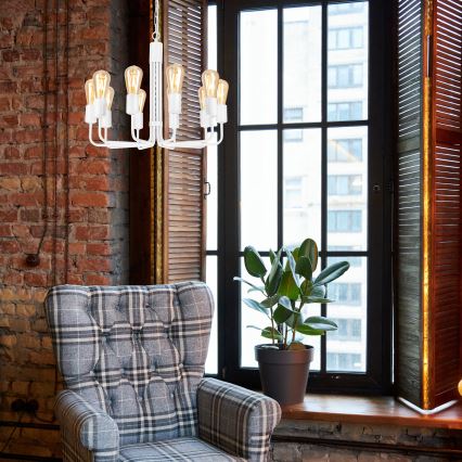 Candelabro suspenso TIFFANY 10xE27/60W/230V branco