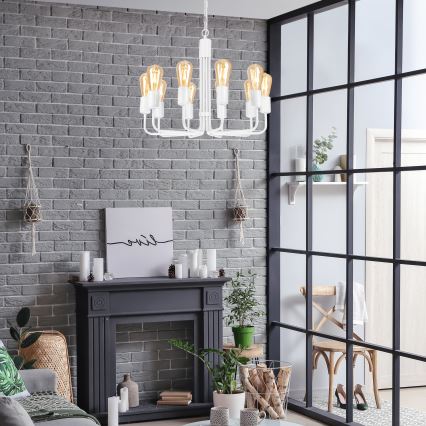 Candelabro suspenso TIFFANY 10xE27/60W/230V branco