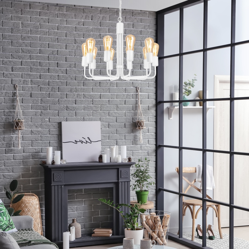 Candelabro suspenso TIFFANY 10xE27/60W/230V branco