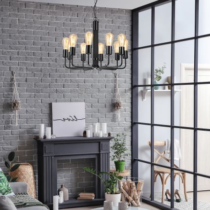 Candelabro suspenso TIFFANY 10xE27/60W/230V preto