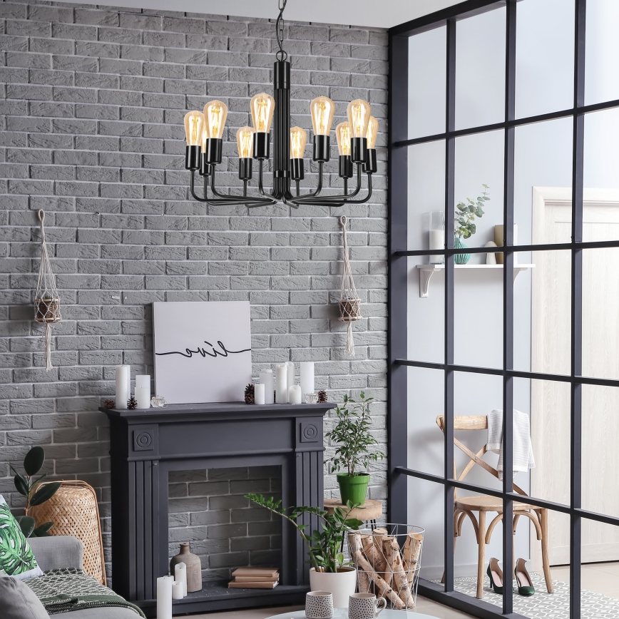 Candelabro suspenso TIFFANY 10xE27/60W/230V preto