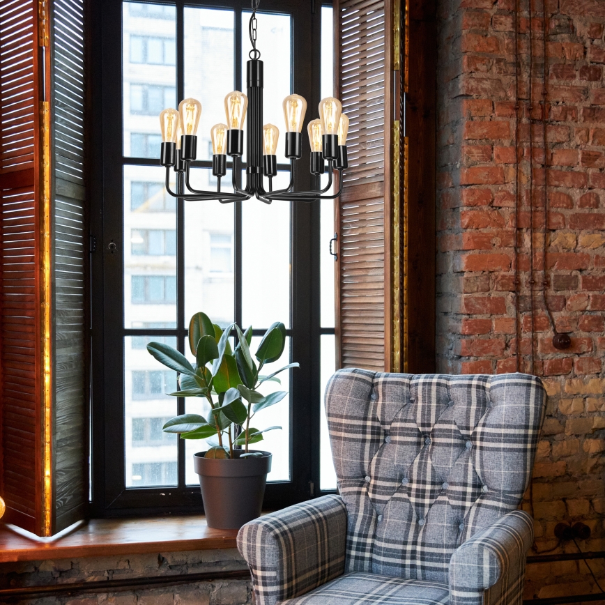 Candelabro suspenso TIFFANY 10xE27/60W/230V preto
