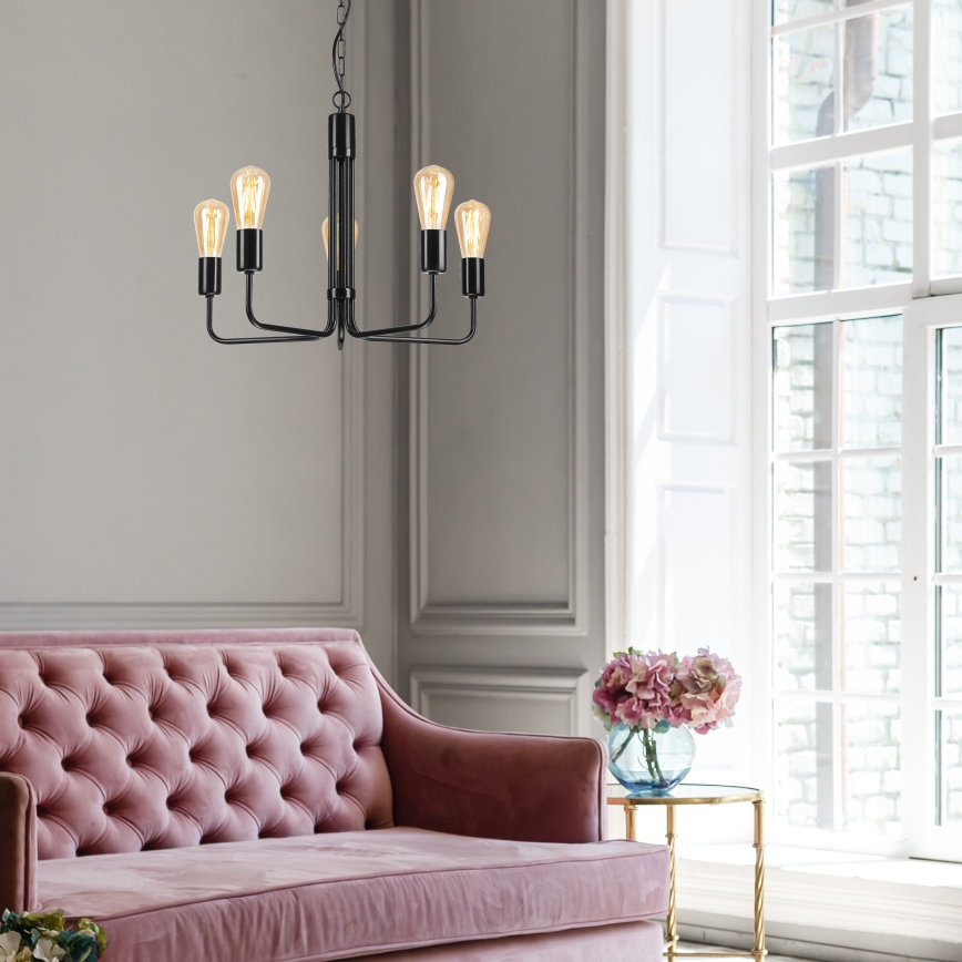 Candelabro suspenso TIFFANY 5xE27/60W/230V preto