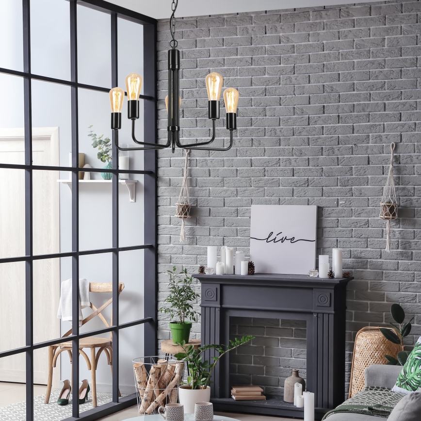 Candelabro suspenso TIFFANY 5xE27/60W/230V preto