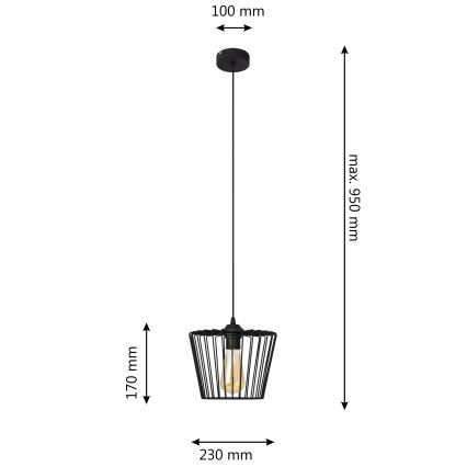 Candelabro suspenso TORRI 1xE27/15W/230V diâmetro 23 cm preto