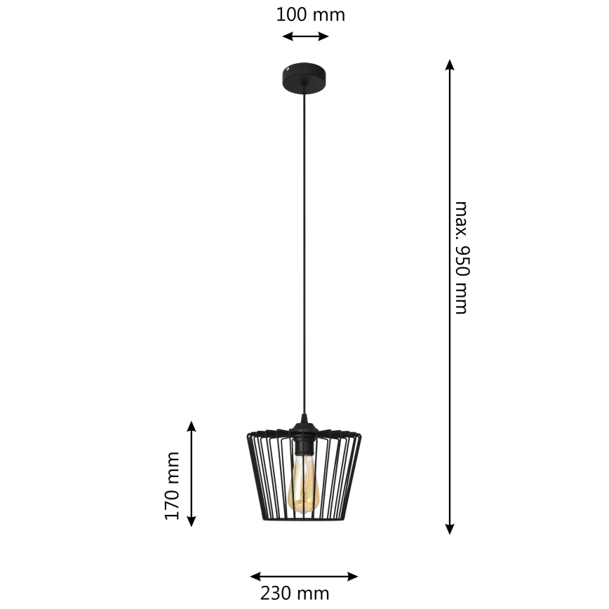 Candelabro suspenso TORRI 1xE27/15W/230V diâmetro 23 cm preto