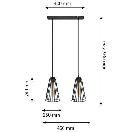 Candelabro suspenso TORRI 2xE27/15W/230V preto