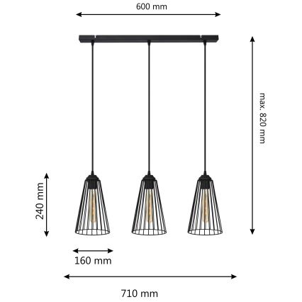 Candelabro suspenso TORRI 3xE27/15W/230V preto