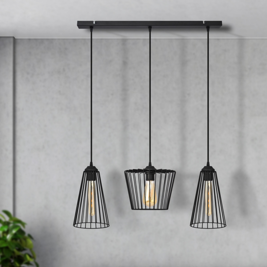 Candelabro suspenso TORRI 3xE27/15W/230V preto