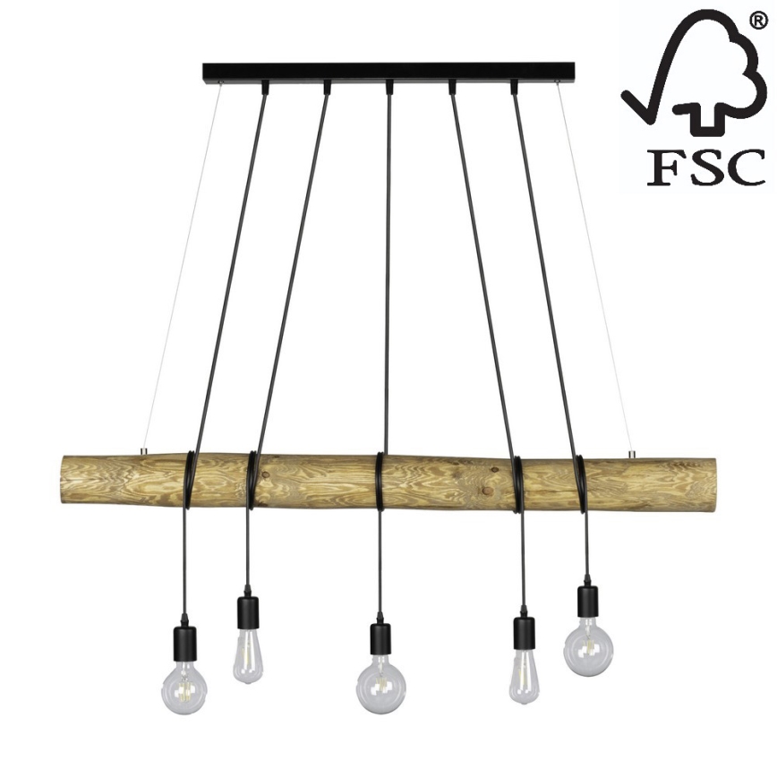 Candelabro suspenso TRABO 5xE27/60W/230V pinho - certificado por FSC
