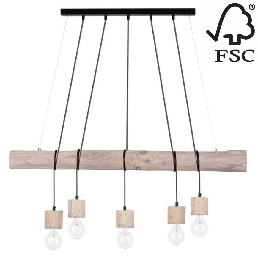 Candelabro suspenso TRABO 5xE27/60W/230V pinho - certificado por FSC