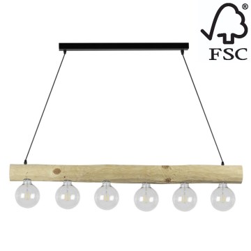 Candelabro suspenso TRABO 6xE27/60W/230V pinho - certificado por FSC