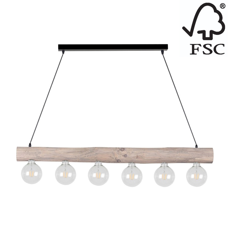 Candelabro suspenso TRABO 6xE27/60W/230V pinho - certificado por FSC