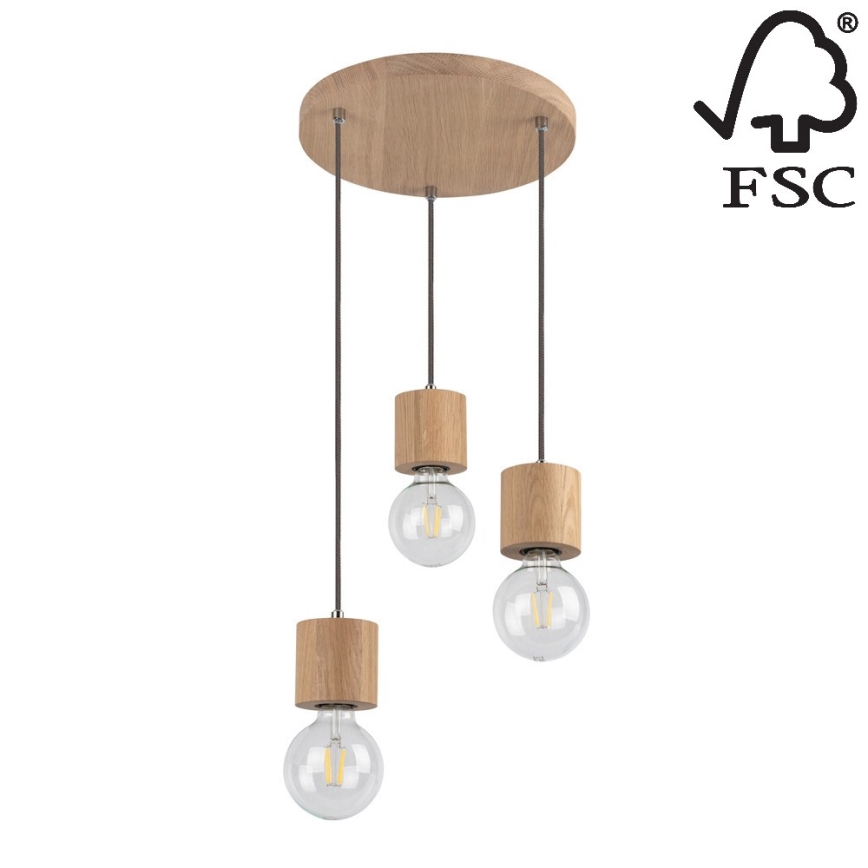 Candelabro suspenso TRONGO 3xE27/60W/230V carvalho - certificado por FSC