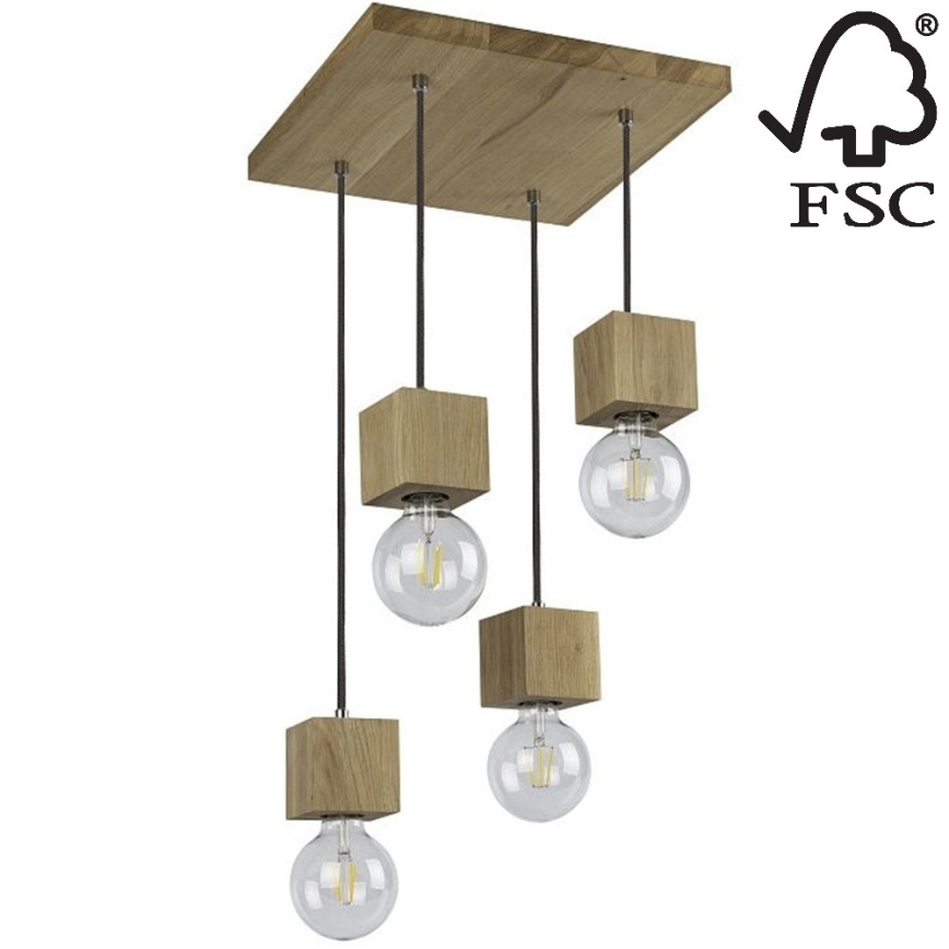Candelabro suspenso TRONGO 4xE27/60W/230V carvalho - certificado por FSC