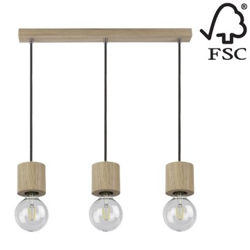Candelabro suspenso TRONGO ROUND 3xE27/60W/230V carvalho - certificado por FSC