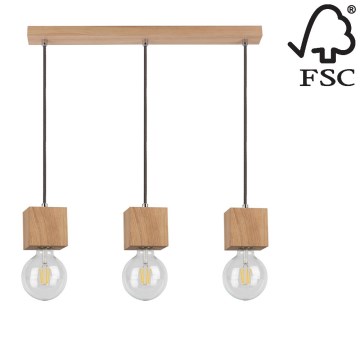 Candelabro suspenso TRONGO ROUND 3xE27/60W/230V carvalho - certificado por FSC
