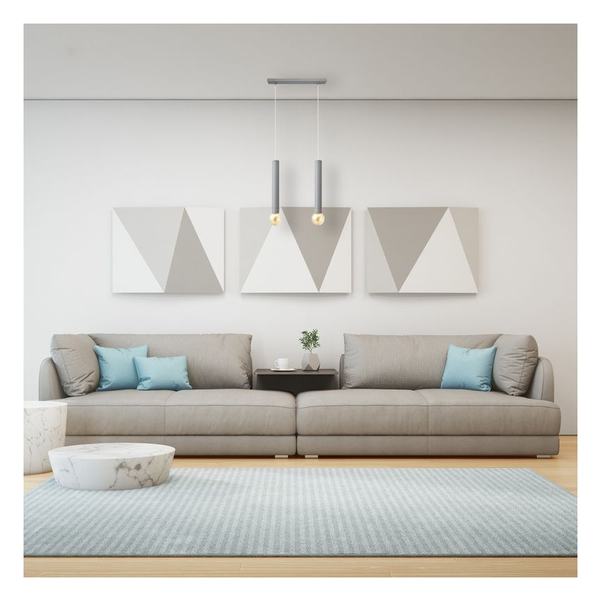 Candelabro suspenso TUBA 2xE27/15W/230V cinzento